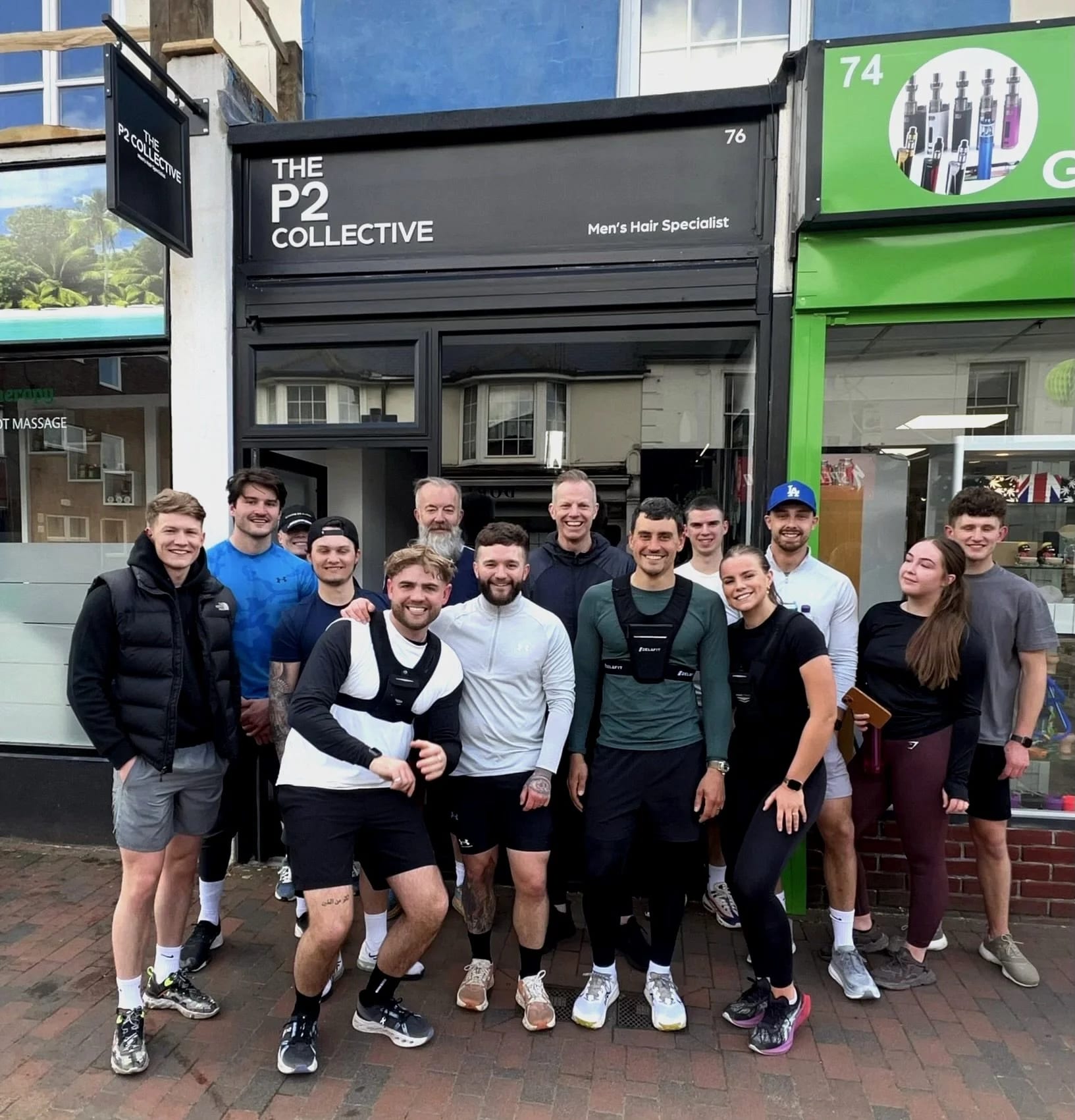 The P2 Run Collective meeting outside the salon